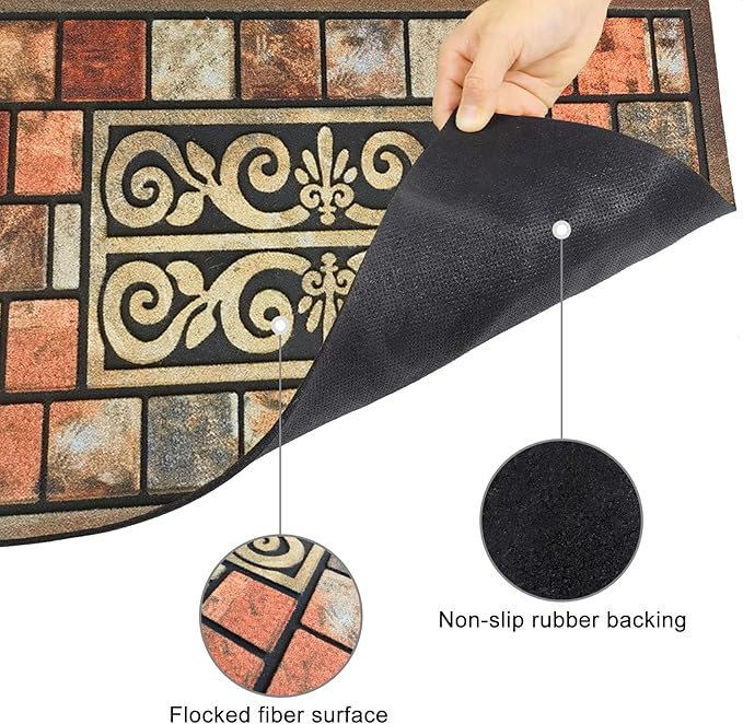 CHICHIC Door Mat Welcome Mat 18x 30 Inch Front Door Mat Outdoors for Home Entrance Outside Entry Way Doormat, Heavy Duty Non Slip Rubber Back Low Profile, Brick