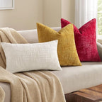 decorUhome Christmas Red Chenille Throw Pillow Covers 26x26 Set of 2 Thick Textured Slubby Couch Pillow Covers Farmhouse Accent Modern Neutral Decorative Pillow Cases for Bed Sofa Living Room