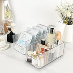 JessLab U-Shape Makeup Organizer, 4-Compartment PET Cosmetic Storage Box with Removable Dividers, Stackable Design for Bathroom Counter and Desk, 1 Pack