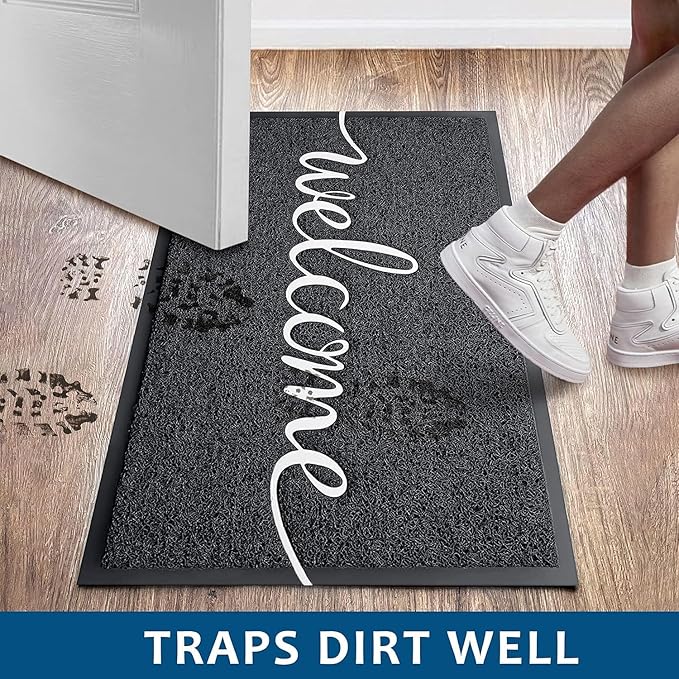 EARTHALL Door Mat 3-Pack Outside Inside Welcome Doormat 30"x17.5" Durable Floor Mat Non Slip Rug Ultra Absorb Mud Easy Clean Front Doormat for Garage, Entryway, Patio, High Traffic Areas, Black