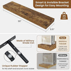 fuqing Floating Shelves for Wall, Wall Mounted Wood Floating Shelf with Invisible Brackets for Living Room, Bathroom, Bedroom, Kitchen Storage and Decor, 30 Inch Set of 2, Rustic Brown