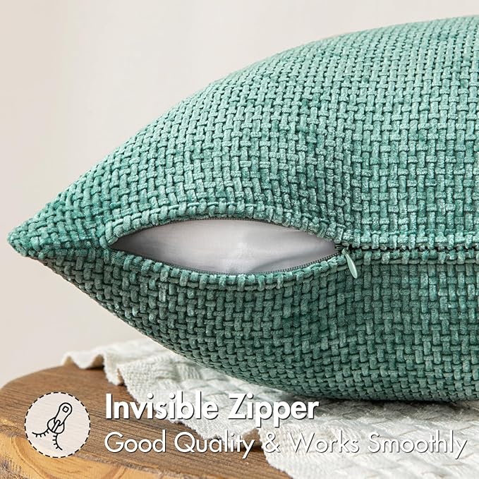MIULEE Pack of 2 Couch Throw Pillow Covers 20x20 Inch Aqua Green Modern Boho Accent Decorative Pillow Covers Soft Chenille Farmhouse Cushion Covers for Home Decor Bed Sofa Living Room