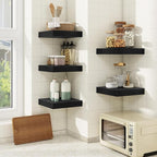 fuqing Floating Shelves for Wall, Wall Mounted Wood Floating Shelf with Invisible Brackets for Living Room, Bathroom, Bedroom, Kitchen Storage and Decor,6.5 Inch Set of 3, Black