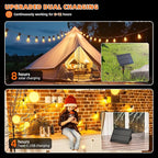 Kawaya Solar Powered String Lights for Outside: 100 FT LED Outdoor Patio Lights with USB-Charging - IP65 Waterproof Hanging Light - 50+2 Shatterproof Edison Bulbs for Bistro Cafe Camp Yard Balcony