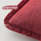 MIULEE Christmas Decorative Lumbar Throw Pillow Covers Neutral Linen Fringe Throw Pillows Set of 2 Burgundy Boho Farmhouse Cushion Covers for Couch Sofa Bed Living Room Spring Home Decor 12x20 Inch