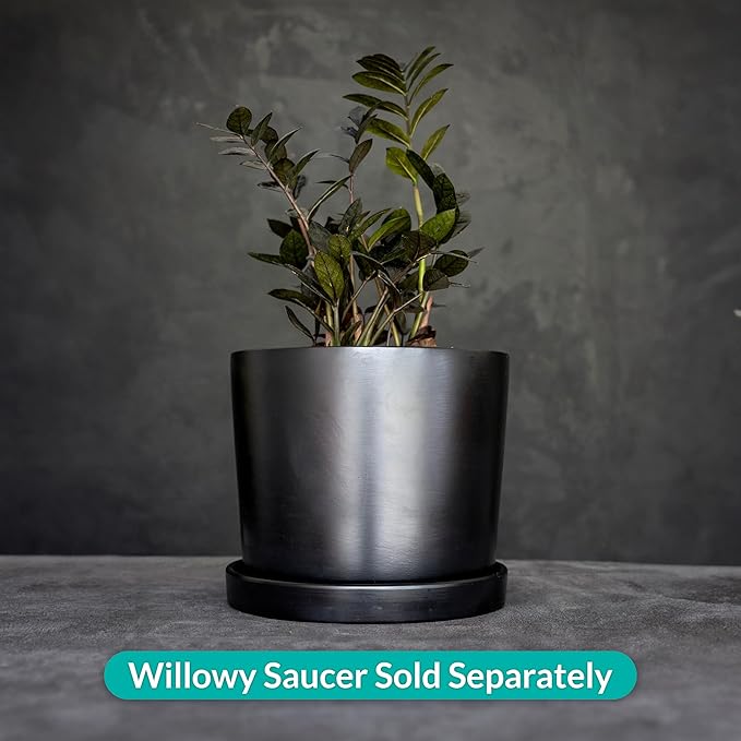 Willowy 12 Inch Large Plant Pot (Black) - Slightly Tapered Ceramic Indoor Planter Pot, Large Black Modern Planter, 12 Inch Pots for Plants, Outdoor Flower/Tree Pot