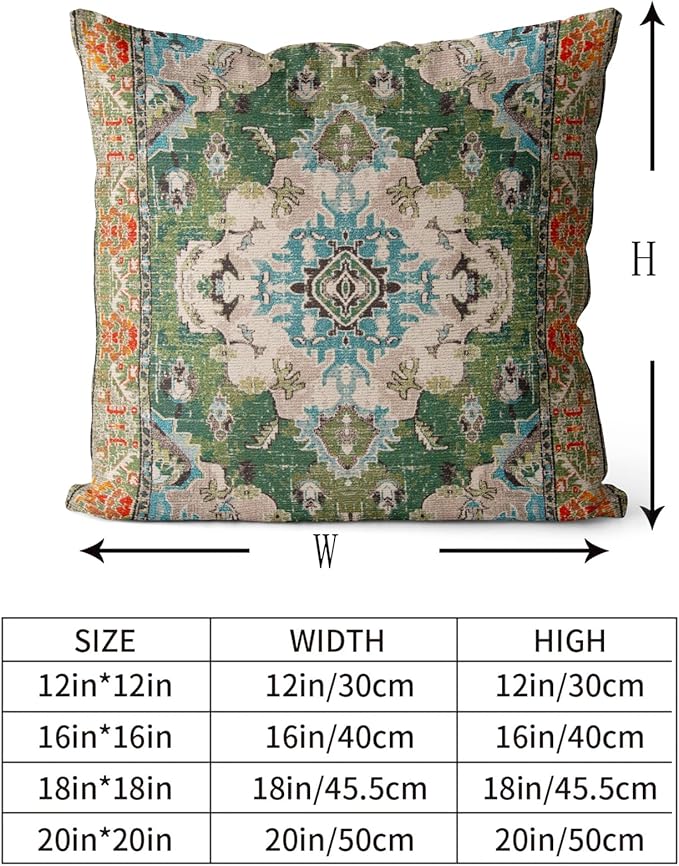 Snycler Boho Throw Pillow Covers 18x18 inch Set of 2 Boho Rug Carpet Double Sided Pattern Cotton Soft Pillow Case Cushion Cover Pillowcase for Couch Sofa Bed Decorative (Green)