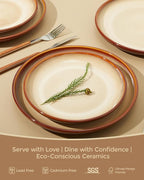 Ceramic Dishes Set for 8, 24 Piece Stoneware Dinnerware Sets, Chip and Scratch Resistant, Easy to Stack & Clean, Modern Rustic Look, Brown Yellow