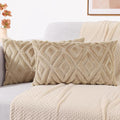 decorUhome Couch Throw Pillow Covers 12x20 Set of 2, Decorative Soft Plush Faux Wool Lumbar Neutral Accent Pillow Covers for Bed Sofa Living Room, Light Khaki