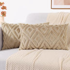 decorUhome Couch Throw Pillow Covers 12x20 Set of 2, Decorative Soft Plush Faux Wool Lumbar Neutral Accent Pillow Covers for Bed Sofa Living Room, Light Khaki