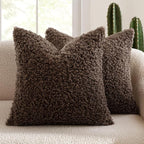 MIULEE Pack of 2 Throw Pillow Covers 22x22 Inch Neutral Chocolate Faux Fur Decorative Sherpa Pillow Covers Fuzzy Accent Soft Sheepskin Fleece Cushion Cases for Boho Home Decor Couch Living Room Bed