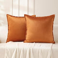 VAKADO Fall Throw Pillow Covers 18x18 Set of 2 Pumpkin Halloween Velvet Decor Decorative Couch Cushion Euro Pillowcases with Fringe Home Bed Decoration for Sofa Bedroom Office