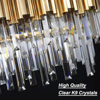 L35.4 Linear Crystal Chandelier Modern Luxury Gold Rectangle Chandeliers for Dining Room Contemporary Oval Raindrop Pendant Ceiling Light Fixture for Kitchen Island Entryway 10 Lights