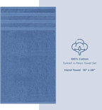 American Soft Linen Luxury Hand Towels for Bathroom, 600 GSM 100% Cotton Turkish 4 Piece Hand Towel Set, 600 GSM Hand Face Towels for Kitchen, Electric Blue Hand Towels