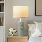Table Lamps for Living Room Set of 2, Ceramic Table Lamps for Bedroom, 20" Modern Lamps for Night Stands, Green