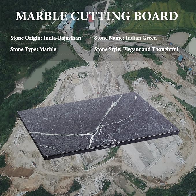 Koville Indian Natural Marble Cutting Board for Kitchen, 16x20inch Extra Large Hand Crafted Marble Slab for Cheese, Charcuterie, Pastry Board - Wedding Gift, House Warming Gift