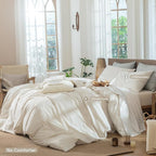 MooMee Striped Duvet Cover Set 100% Washed Cotton Linen Like Textured Breathable Durable Soft Comfy (Almond Milk Grey Pinstripes, Super King 108"x98")