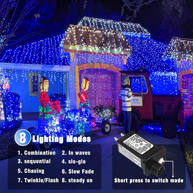 Christmas Lights Indoor, 132FT 400 LED Outdoor String Lights with 8 Modes Waterproof, Plug in Fairy Twinkle Lights Clear Wire for House Bedroom Patio Window Garden Wedding Decorations