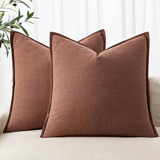 MIULEE Fall Decorative Linen Pillow Covers 18x18 Inch Rust Red Boho Farmhouse Neutral Couch Throw Pillows for Bed Pack of 2 Accent Modern Pillowcase Sofa Livingroom Home Decor