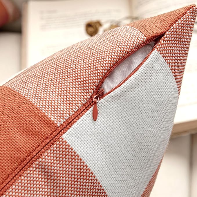 MIULEE Fall Throw Pillow Covers Pack of 2 Decorative Classic Farmhouse Buffalo Check Plaids Polyester Linen Soft Cushion Case for Couch Sofa Bedroom Outdoor 20 x 20 Inch, Burnt Orange