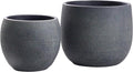 Olly & Rose Barcelona Ceramic Plant Pot Set 2 - Black Flower Pots 7" and 5.5" - Indoor & Outdoor Planters (Black)