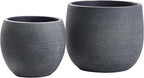 Olly & Rose Barcelona Ceramic Plant Pot Set 2 - Black Flower Pots 7" and 5.5" - Indoor & Outdoor Planters (Black)