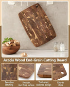 XINZUO Small Acacia Wood End-Grain Kitchen Cutting and Serving Board, for Kitchen, 14" x 9" Reversible Wooden Chopping Board for Meat, Cheese, Fruit & Vegetables,Easy to Clean(Rectangular)