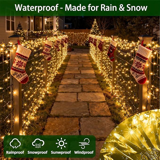 300LED Chrstmas Lights, 75ft Indoor Outdoor Christmas String Lights with 12 Modes, Warm White Christmas Tree Lights with Timer Dimmable Connectable for Fence Garden Wedding Party Decor WarmWhite