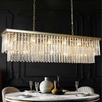 Gold Rectangular Crystal Chandelier Modern Rectangle Chandelier 21 Lights Oval Contemporary Ceiling Light Fixture for Dining Room Kitchen Island Living Room L55 Inch