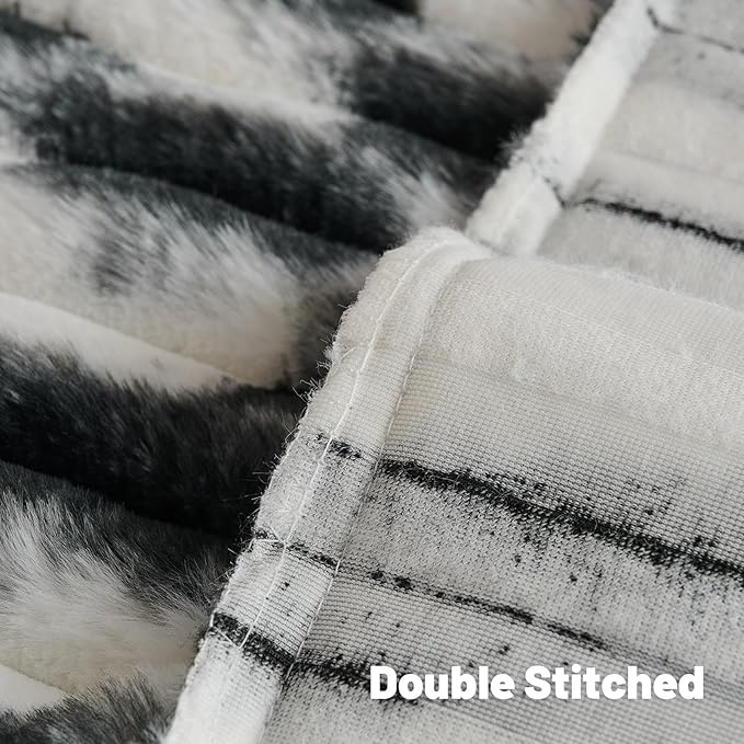 FUTEI Black Decorative Throw Pillow Covers 12x20 Inch Set of 2, Soft Tie-Dye Faux Rabbit Fur Striped Texture Pillow Case, Modern Home Decor for Couch Bed Living Room