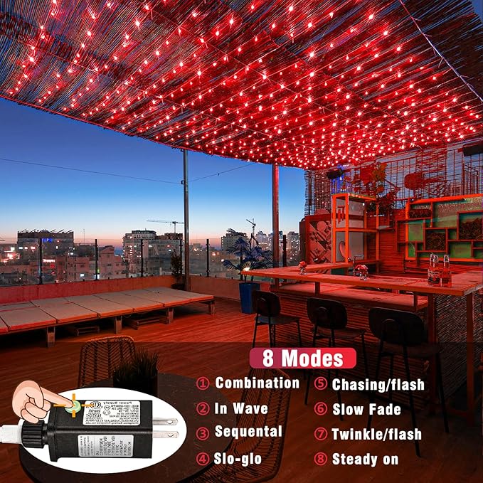 Vivideal 100 LED Red Christmas Lights Outdoor, 33ft Red String Lights 8 Modes Clear Wire, Connectable Waterproof Plug in Pink Led Light for Bedroom Indoor Outdoor Christmas Decorations