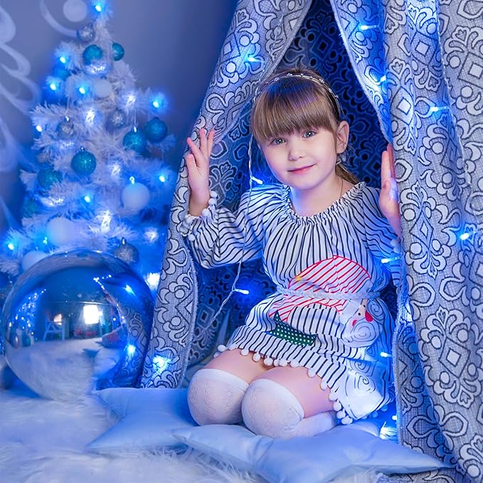 250 LED Blue Christmas Lights Outdoor 82ft Clear Wire Blue String Lights 8 Modes Clear Wire, Plug in Waterproof Twinkle Fairy String Light for Indoor Christmas Tree Bedroom Decorations