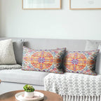 Snycler Orange Blue Ethnic Boho Pillow Covers 12x20 in Boho Carpet Cream Coral Floral Decorative Couch Pillow Cases with Zipper Set of 2 Home Decor for Living Room Bedroom Bed Cushion Outdoor