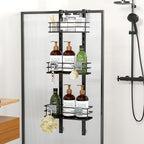 Orimade Adjustable Hanging Caddy, Bathroom Organizer Shelf Storage Rack, Rustproof Shower Basket, Matt Black 3 Tier