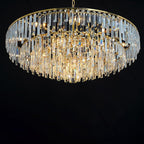 Gold Crystal Chandelier for Dining Room, 40" Modern Round Luxury Chandeliers 7-Tier 17 Lights Large Adjustable Height Ceiling Hanging Pendant Light Fixture for Living Room Bedroom Foyer