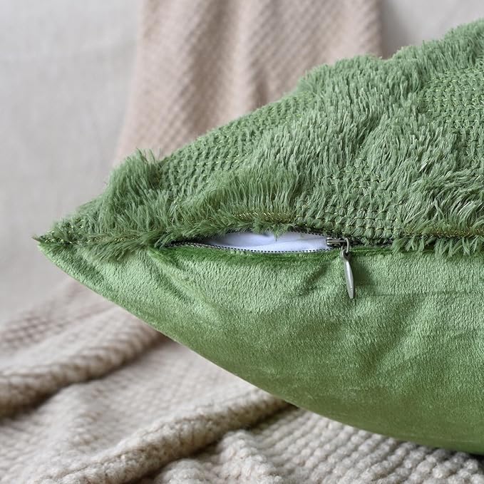 Set of 2 Soft Moroccan Throw Pillow Covers 12x20 Inch Plush Boho Decorative Pillow Cover Accent Cushion Case for Couch Sofa Bed, Olive Green