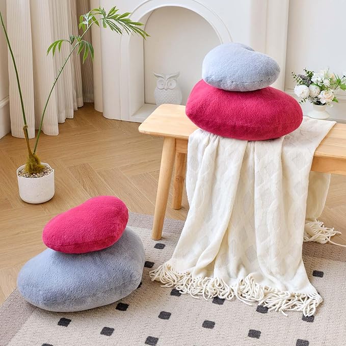 Grey Heart Pillows, Cute Heart Decorative Pillow, Heart Shaped Throw Pillows for Bed, Faux Rabbit Fur Plush Hoom Decor Pillow Cushion for Chair Sofa Living Room (Mini 12.9" x 9.8")