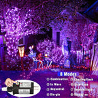Vivideal 100 LED Halloween Lights Outdoor Waterproof 33ft Purple String Lights Clear Wire with 8 Modes Plug in Purple Christmas Light for Tree Party Halloween Decorations