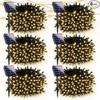 6 Pack Solar Christmas Lights Outdoor Waterproof, 600 LED 198 FT Solar Powered String Lights Outdoor with Green Wire 8 Lighting Modes, Mini LED Xmas Tree Light for Fence Party Decorations, Warm White