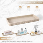Resin Beige Bathroom Accessories Set 5 Pcs, Lotion Soap Dispenser, Toothbrush Holder, Bathroom Tumbler, Qtip Holder and Vanity Tray, Bathroom Countertop Organizer Set for Modern Home Apartment
