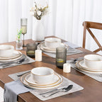 GBHOME Ceramic Dinnerware Sets for 8, 24 Pieces Stoneware Plates and Bowls Sets, Scratch Resistant Dishes, Dishwasher & Microwave Safe, Reactive Glaze-Pearl White
