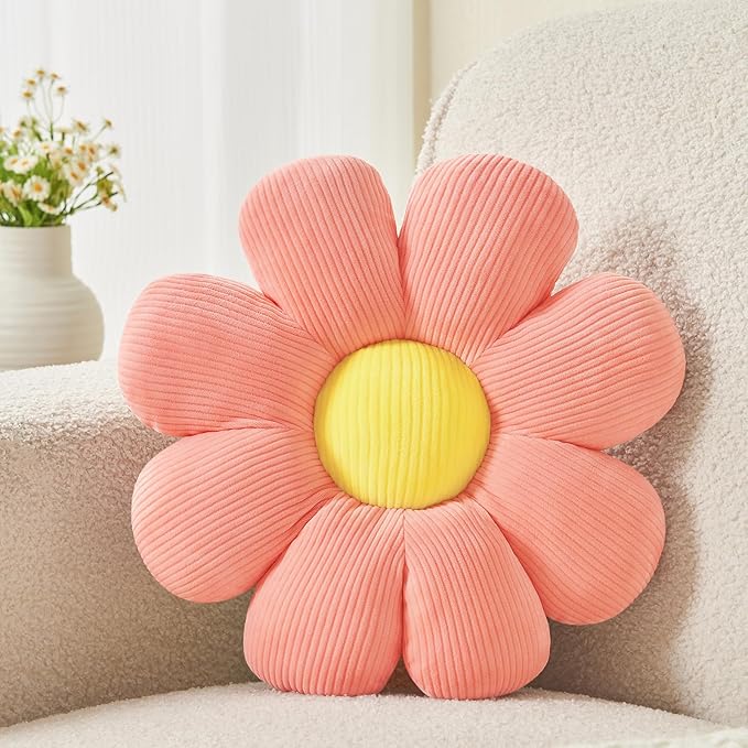 Flower Pillow,Cute Daisy Flower Shaped Throw Pillow for Home Decor,Soft Flower Throw Pillow Seating Cushion for Bedroom,Sofa,Couch (23.6",Pink)