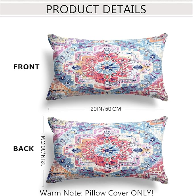 Snycler Antique Boho Hereke Rug Print Boho Throw Pillow Cover 12x20 Inch Set of 2 Double Sided Decorative Soft Throw Pillow Case Cushion Case for Home Decor Living Room Bed Couch Car