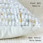 Boho Chenille Tufted Pillow Cover 20x20 Inch Set of 1, Farmhouse Striped Decorative Pillow Covers Accent Fluffy Neutral Square Pillowcases for Couch Sofa Bedroom Living Room, Gray Khaki