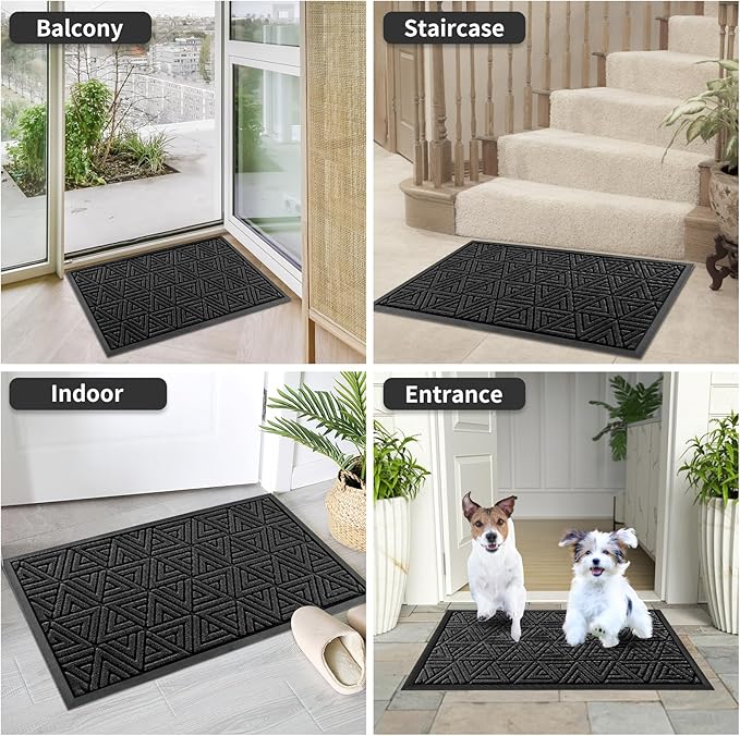 Yimobra Outdoor Mats for Front Door, Stops Mud & Dirt at Entrance, Fits Garage & Patio, All-Weather Waterproof Non Slip Outdoor Indoor Welcome Mat, 29.5x17 Black