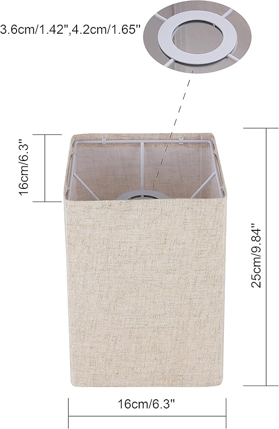 Square Lampshades Set of 2, Linen Lampshades L6.3"x W6.3" x H9.84" High, Easy Assembly Replacement Fabric Shades for Table Lamps Floor Lamps, Beige Color