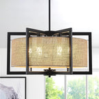 ALISADABOY Modern Black Chandeliers for Dining Room 21.25’’ Inches Contemporary Geometric Drum Chandelier 6 Light Industrial Pendant Light Fixture for Entryway Foyer Hallway
