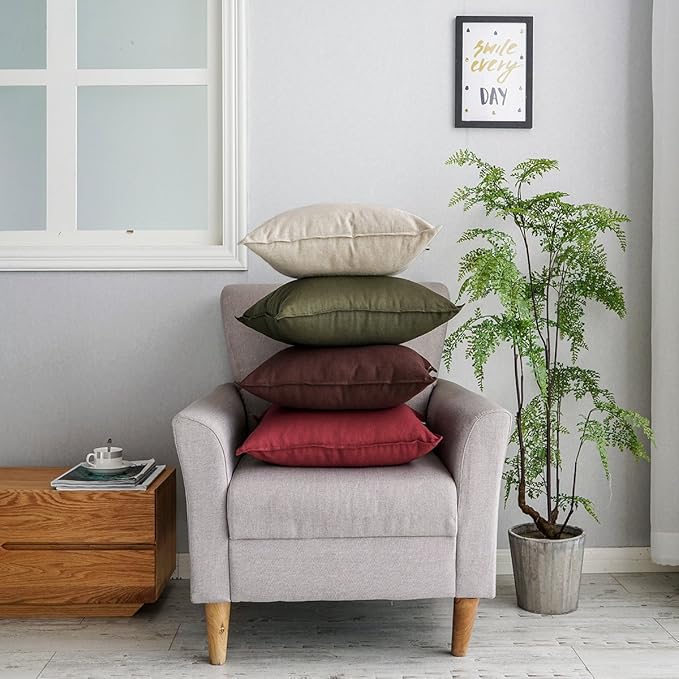 Jeanerlor SureGuard Pillowcase Cousion Cover Decor Cotton Linen with Unique Design to Embellish Study Room/House/Office, 20"x20"(50 x 50cm) Set of 2, Olive Green