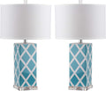 Safavieh Lighting Collection Garden Lattice Light Blue Table Lamp, Set of 2