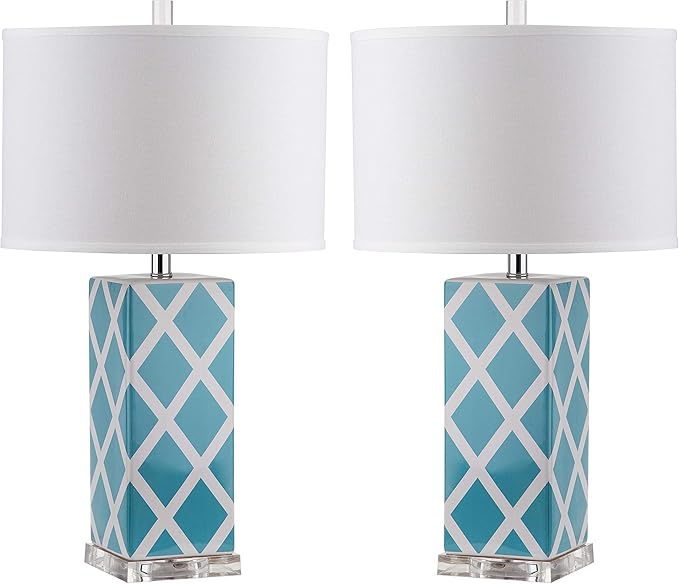 Safavieh Lighting Collection Garden Lattice Light Blue Table Lamp, Set of 2